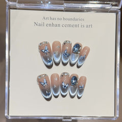 Ditto cat eye Ins style long oval press-on nails reusable design
