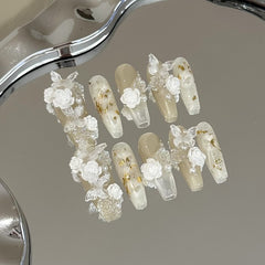 Ditto Camellia Butterfly press-on nails long ballet reusable fake nails