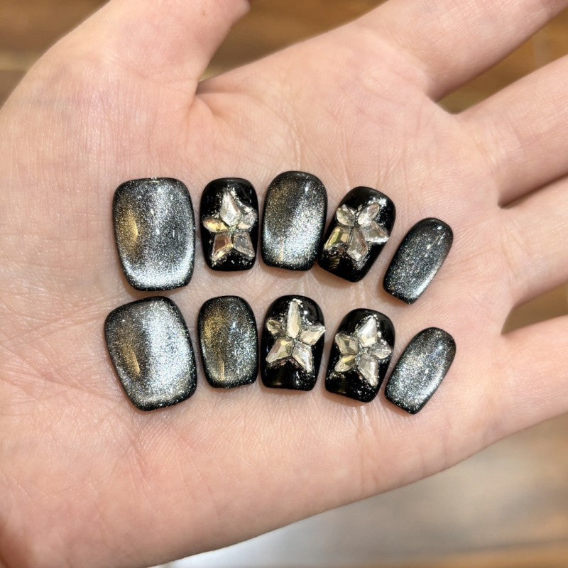 Ditto galaxy flash cat-eye short square press-on nails reusable design