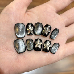 Ditto galaxy flash cat-eye short square press-on nails reusable design