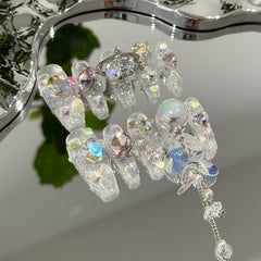 Ditto bubble ice full bling long ballet press-on nails luxury reusable design