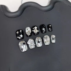 Ditto full silver rhinestone short ballet press-on nails reusable design
