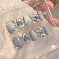 Handemade Snow-Glow Press-On Nails–Short SQUARE | 10 PCS Set