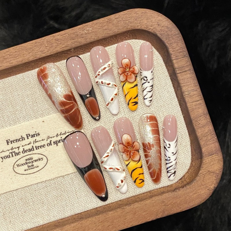 Handmade Leopard French Press-On Nails – Stiletto | Extra Long
