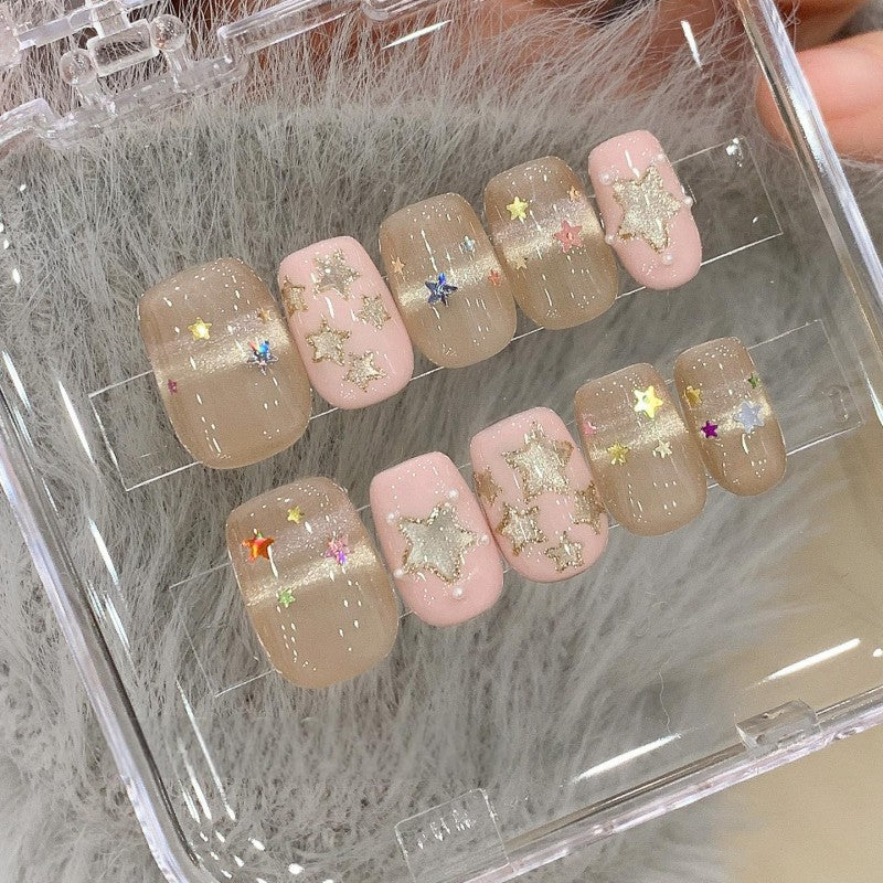 Ditto joyride pink short square press-on nails reusable design