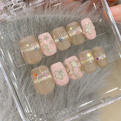 Ditto joyride pink short square press-on nails reusable design