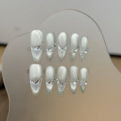 Ditto frozen jade dew cat-eye long stiletto press-on nails reusable design