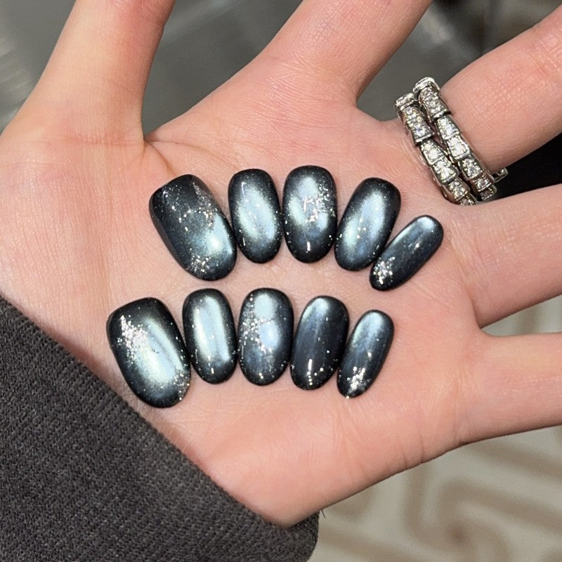 Ditto galaxy silver star short oval press-on nails reusable design