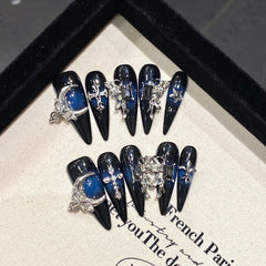 Handmade Metallic Dark Goth Press-On Nails-Stiletto | Long