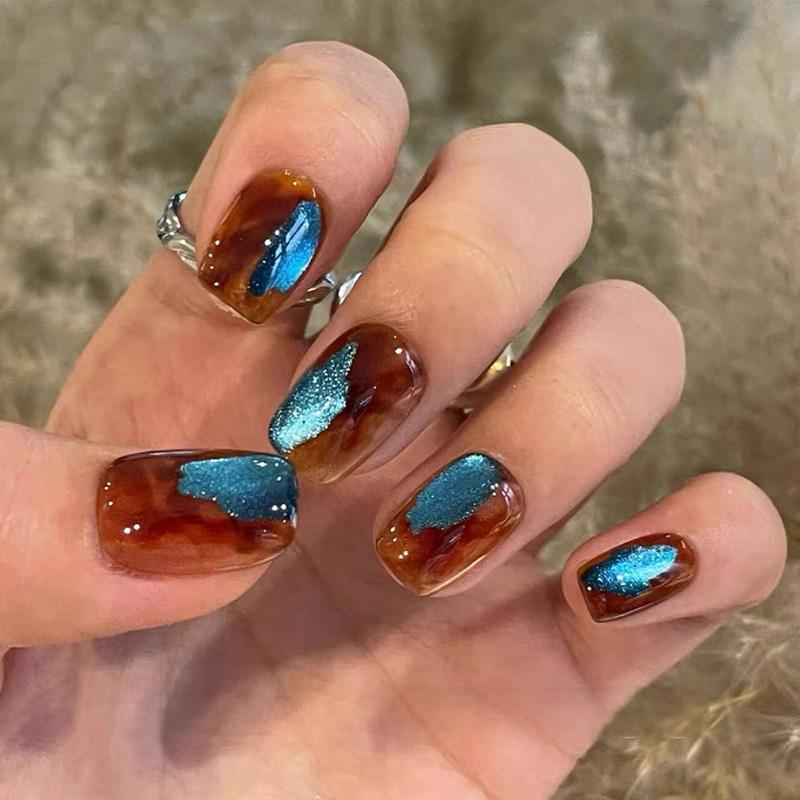 Handemade Icy Pearl Press-On Nails–Short SQUARE | 10 PCS Set