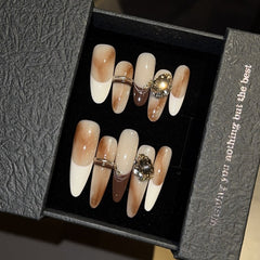 Ditto Maillard Gold Edition long stiletto press-on nails reusable design