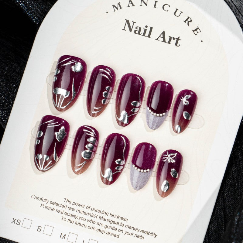 Ditto royal bloom short almond press-on nails reusable design