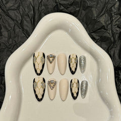 Handmade Alien Serpent Press-On Nails– Almond| Medium