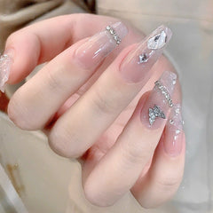 Ditto butterfly shiny rhinestones medium ballet press-on nails reusable design