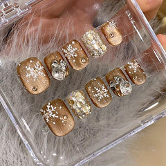 Ditto handmade cognac amber cat-eye press-on nails short square reusable