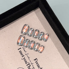 Handmade Arctic-Silver Aurora Press-On Nails –Short SQUARE | 10 PCS Set