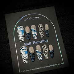 Ditto Blue Panthera Pardus Rhapsody medium ballet press-on nails reusable design