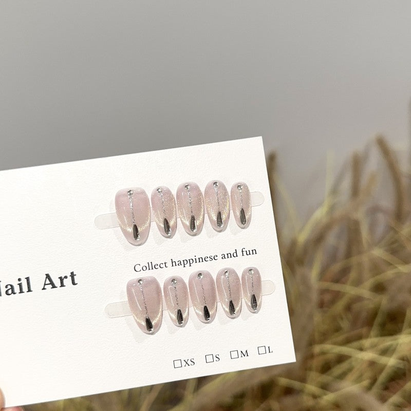 Ditto mermaid tear cat-eye short oval press-on nails reusable design