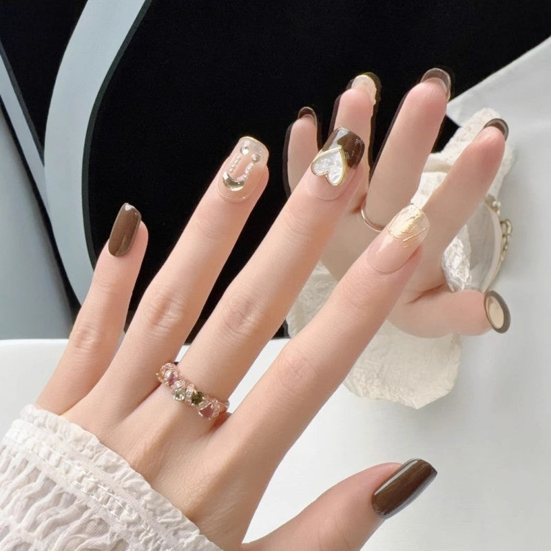 Medium square waterproof vegan reusable amber brown press-on nails Ditto