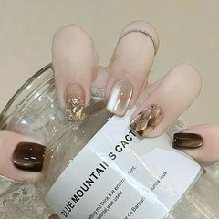 1Handemade Mocha Glow Press-On Nails–Short SQUARE | 10 PCS Set