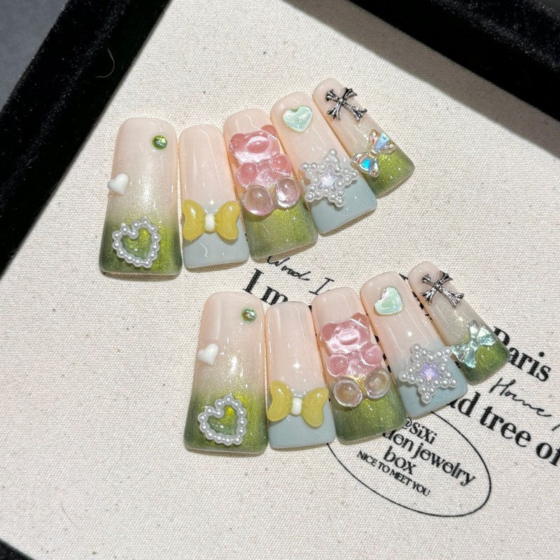Handmade Dopamine Style Press-On Nails-Square| Short