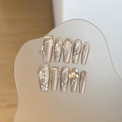 Handmade Sweet-Dew Cat-Eye Press-On Nails –Long BALLET | 10 PCS Set