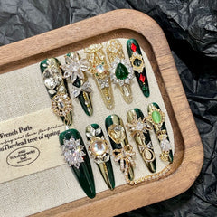 Custom Emerald Sparkle Press-On Nails