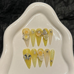 Handmade Sunny Yellow Press-On Nails – Stiletto | Long