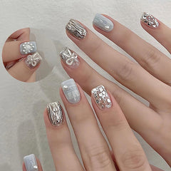 Handemade Icy Pearl Press-On Nails–Short SQUARE | 10 PCS Set
