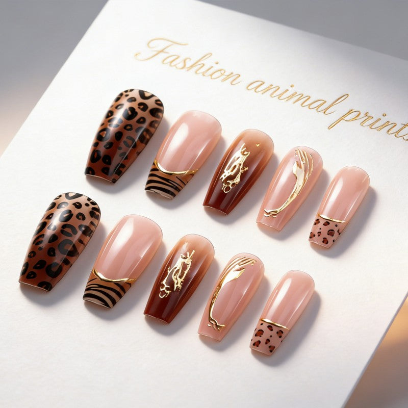 Ditto leopard gold French short ballet press-on nails reusable design