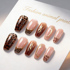 Ditto leopard gold French short ballet press-on nails reusable design