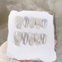 Ditto hand-painted mermaid tail long oval press-on nails reusable design