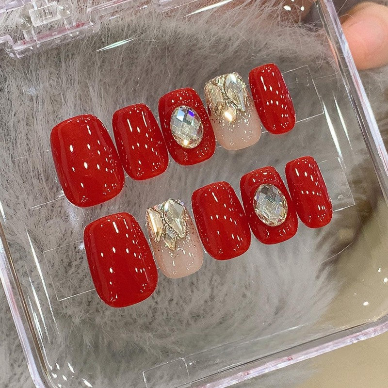 Ditto scarlet veil short square press-on nails reusable design