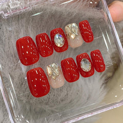 Ditto scarlet veil short square press-on nails reusable design