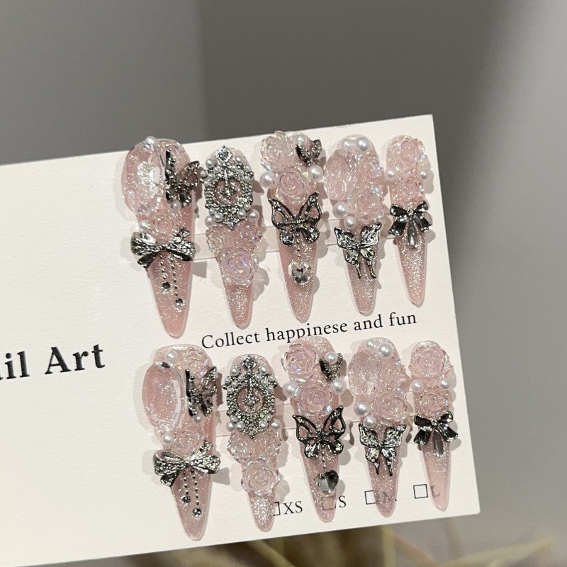 Ditto pink cat-eye long stiletto press-on nails reusable luxury design