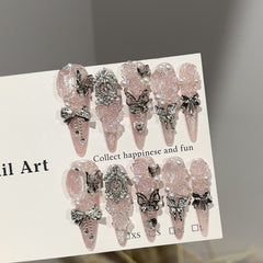Ditto pink cat-eye long stiletto press-on nails reusable luxury design