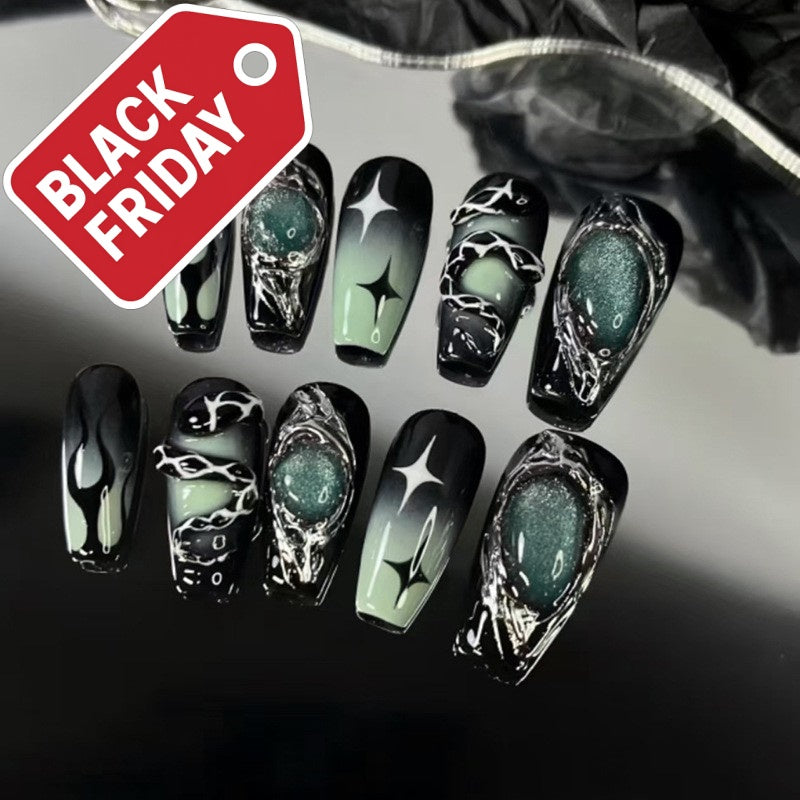 Dark 3D Galaxy Ombre   Press-On Nails –long Ballet | 24PCS Set