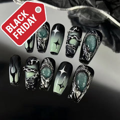 Dark 3D Galaxy Ombre   Press-On Nails –long Ballet | 24PCS Set