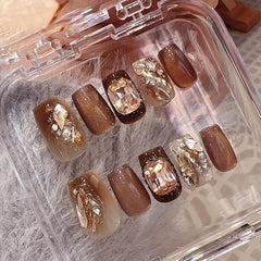 Handemade Amber Press-On Nails–Short SQUARE | 10 PCS Set