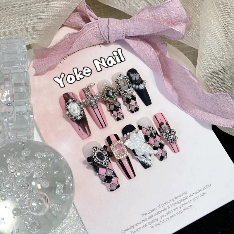 Medium ballet waterproof vegan reusable checkerboard press-on nails Ditto