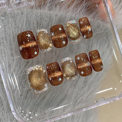 Ditto handmade amber cat-eye press-on nails short square reusable fake nails