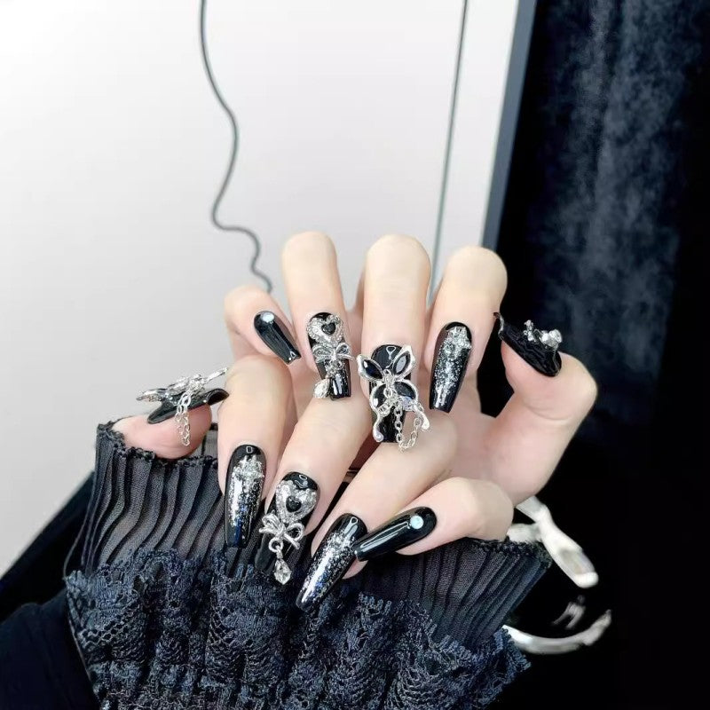 Medium ballet waterproof vegan reusable rhinestone butterfly press-on nails Ditto