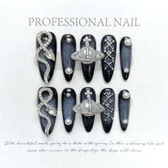 Handmade Empress Serpent Press-On Nails – Almond| Long