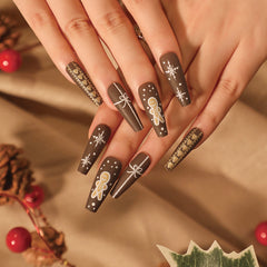 Christmas Gingerbread Press-On Nails –long Ballet | 24 PCS Set