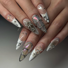 Diamond Mermaid Pearl French Press-On Nails - Almond | Medium