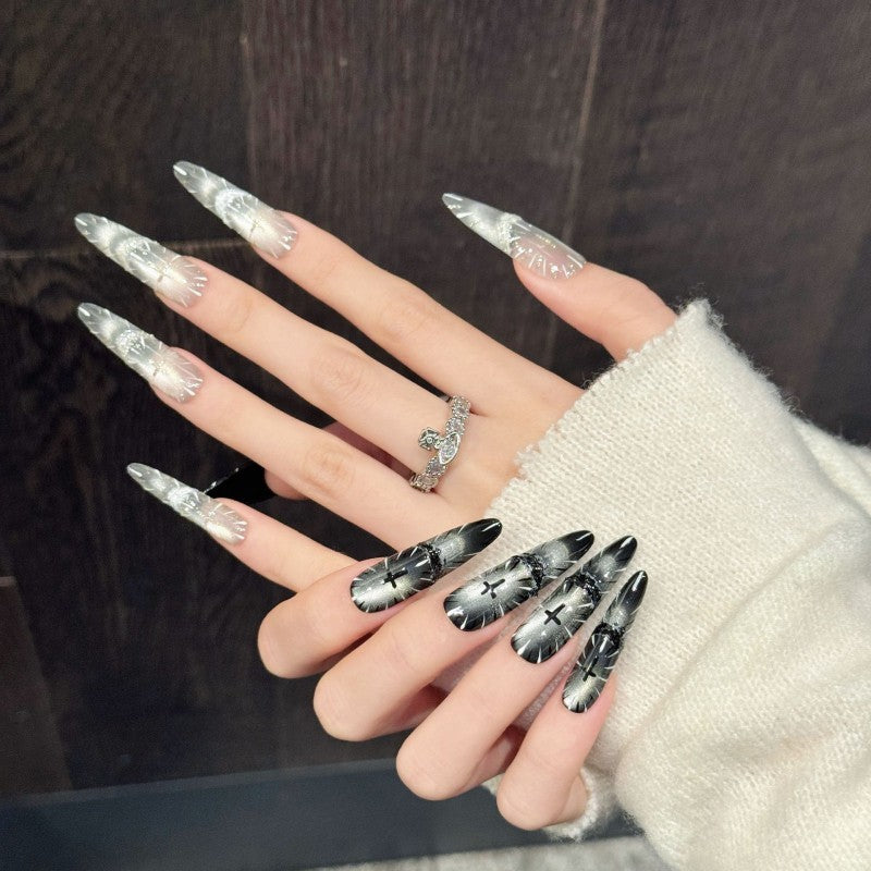Extra long stiletto waterproof vegan reusable AB-style press-on nails Ditto