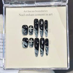 Ditto 3D milky white medium almond press-on nails reusable design