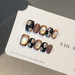 Ditto vintage amber flowers short square press-on nails reusable design