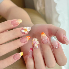 Sunset Bloom Press-On Nails – Almond | Medium
