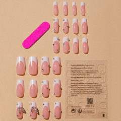 French Butterfly Diamond Press-On Nails - SQUARE  | Long